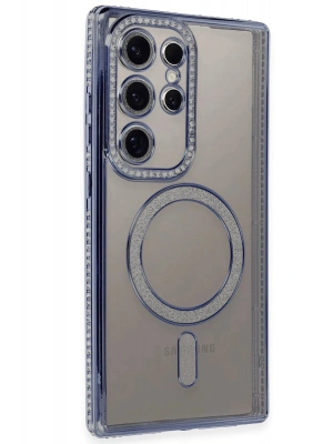 Newface Samsung Galaxy S24 Ultra Kılıf Joke Simli Magneticsafe Kılıf - Mavi