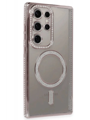 Newface Samsung Galaxy S24 Ultra Kılıf Joke Simli Magneticsafe Kılıf - Pembe