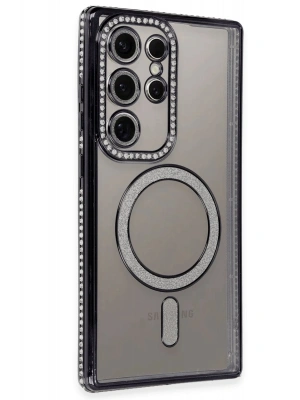 Newface Samsung Galaxy S24 Ultra Kılıf Joke Simli Magneticsafe Kılıf - Siyah