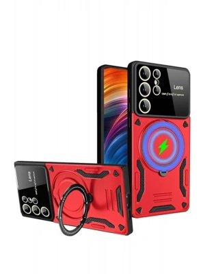 Newface Samsung Galaxy S24 Ultra Kılıf Joy Lens Standlı Kapak - Kırmızı