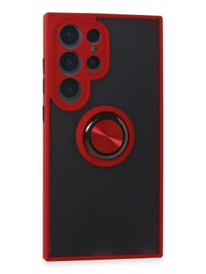 Newface Samsung Galaxy S24 Ultra Kılıf Montreal Yüzüklü Silikon Kapak - Kırmızı