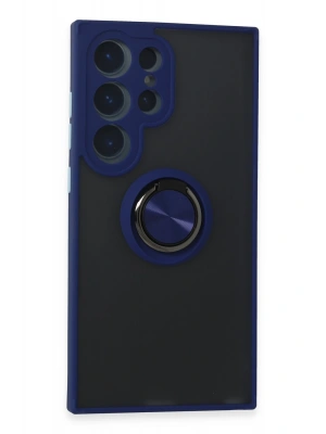 Newface Samsung Galaxy S24 Ultra Kılıf Montreal Yüzüklü Silikon Kapak - Lacivert