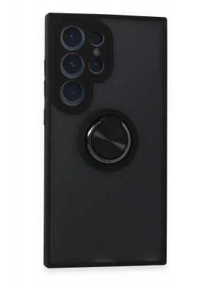 Newface Samsung Galaxy S24 Ultra Kılıf Montreal Yüzüklü Silikon Kapak - Siyah