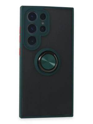 Newface Samsung Galaxy S24 Ultra Kılıf Montreal Yüzüklü Silikon Kapak - Yeşil