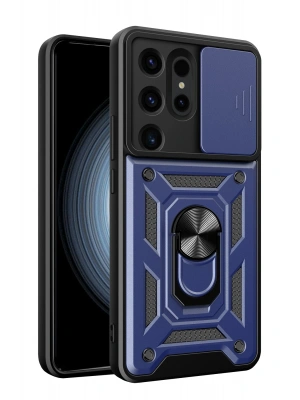 Newface Samsung Galaxy S24 Ultra Kılıf Pars Lens Yüzüklü Silikon - Lacivert