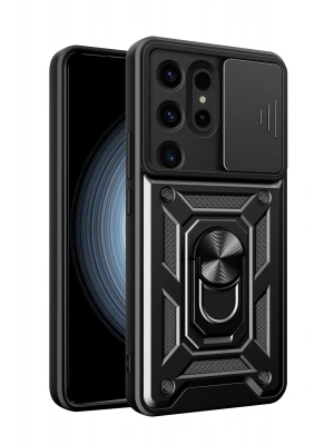 Newface Samsung Galaxy S24 Ultra Kılıf Pars Lens Yüzüklü Silikon - Siyah