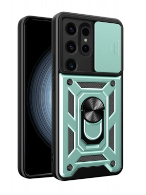 Newface Samsung Galaxy S24 Ultra Kılıf Pars Lens Yüzüklü Silikon - Yeşil