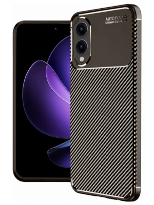 Newface Samsung Galaxy S25 Edge Kılıf Auto Focus Karbon Kapak - Kahverengi