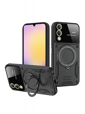 Newface Samsung Galaxy S25 Edge Kılıf Joy Lens Standlı Kapak - Siyah