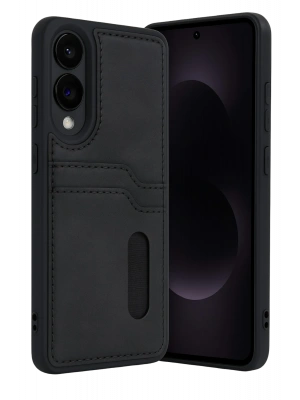 Newface Samsung Galaxy S25 Edge Sara Kartvizitli Deri Kılıf - Siyah