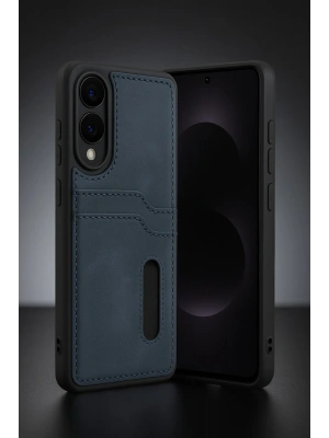 Newface Samsung Galaxy S25 Edge Sara Kartvizitli Deri Kılıf - Taba