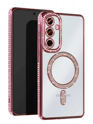 Newface Samsung Galaxy S25 Kılıf Joke Simli Magneticsafe Kılıf - Pembe