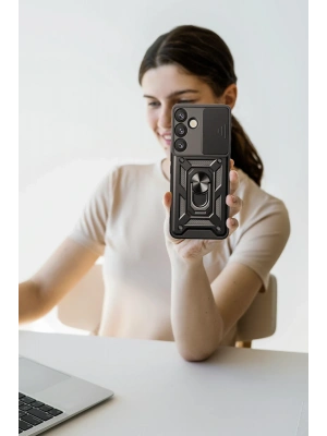 Newface Samsung Galaxy S25 Kılıf Pars Lens Yüzüklü Silikon - Kırmızı