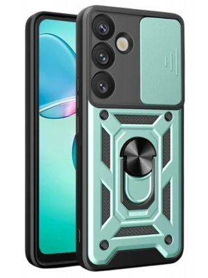 Newface Samsung Galaxy S25 Kılıf Pars Lens Yüzüklü Silikon - Yeşil