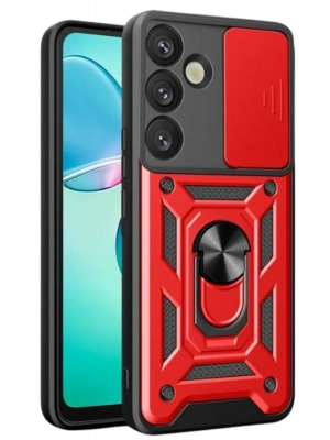 Newface Samsung Galaxy S25 Plus Kılıf Pars Lens Yüzüklü Silikon - Kırmızı