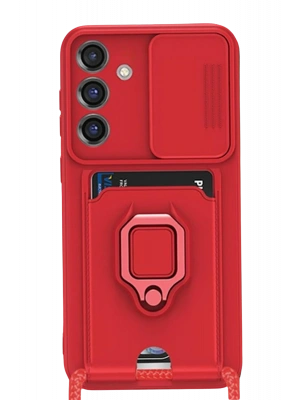 Newface Samsung Galaxy S25 Plus Kılıf Zuma Kartvizitli Yüzüklü Silikon - Kırmızı