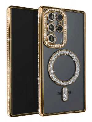 Newface Samsung Galaxy S25 Ultra Kılıf Joke Simli Magneticsafe Kılıf - Gold