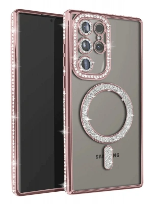 Newface Samsung Galaxy S25 Ultra Kılıf Joke Simli Magneticsafe Kılıf - Pembe