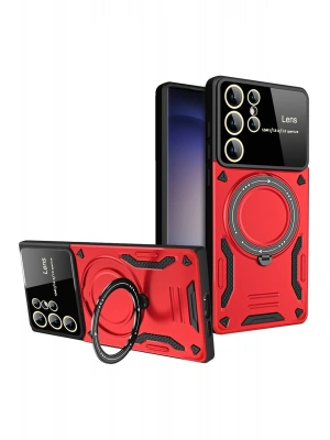 Newface Samsung Galaxy S25 Ultra Kılıf Joy Lens Standlı Kapak - Kırmızı