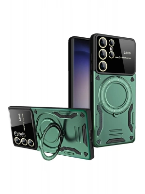 Newface Samsung Galaxy S25 Ultra Kılıf Joy Lens Standlı Kapak - Koyu Yeşil