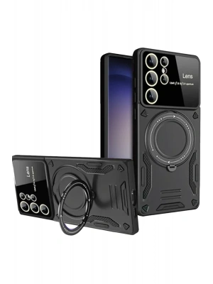 Newface Samsung Galaxy S25 Ultra Kılıf Joy Lens Standlı Kapak - Siyah