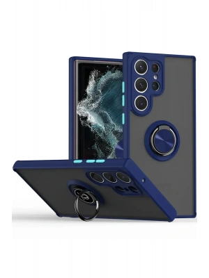 Newface Samsung Galaxy S25 Ultra Kılıf Montreal Yüzüklü Silikon Kapak - Lacivert