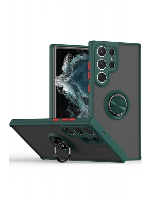 Newface Samsung Galaxy S25 Ultra Kılıf Montreal Yüzüklü Silikon Kapak - Yeşil