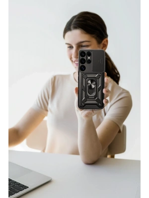 Newface Samsung Galaxy S25 Ultra Kılıf Pars Lens Yüzüklü Silikon - Kırmızı