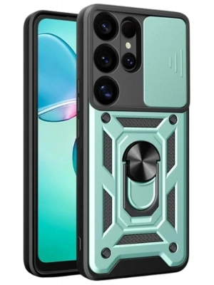 Newface Samsung Galaxy S25 Ultra Kılıf Pars Lens Yüzüklü Silikon - Yeşil