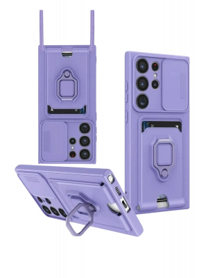 Newface Samsung Galaxy S25 Ultra Kılıf Zuma Kartvizitli Yüzüklü Silikon - Lila
