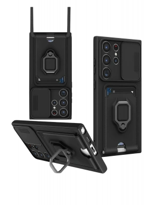 Newface Samsung Galaxy S25 Ultra Kılıf Zuma Kartvizitli Yüzüklü Silikon - Siyah