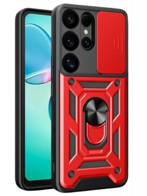 Newface Samsung Galaxy S26 Ultra Pars Lens Yüzüklü Silikon - Kırmızı