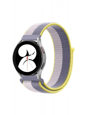 Newface Samsung Galaxy Watch 4 Hasırlı Cırtcırtlı Kordon - Gri-Beyaz