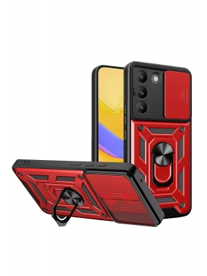 Newface Vivo V30 Lite 4G Pars Lens Yüzüklü Silikon - Kırmızı