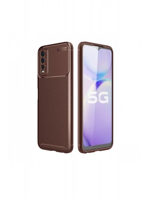 Newface Vivo Y11S Kılıf Auto Focus Karbon Kapak - Kahverengi