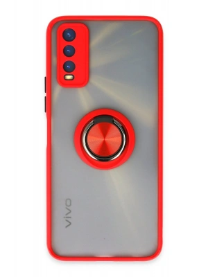 Newface Vivo Y11S Kılıf Montreal Yüzüklü Silikon Kapak - Kırmızı