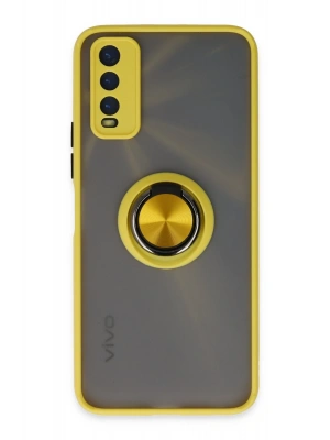 Newface Vivo Y11S Kılıf Montreal Yüzüklü Silikon Kapak - Sarı