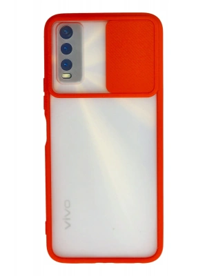 Newface Vivo Y11S Kılıf Palm Buzlu Kamera Sürgülü Silikon - Kırmızı