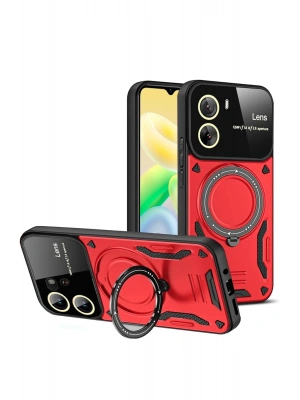 Newface Vivo Y16 Kılıf Joy Lens Standlı Kapak - Kırmızı