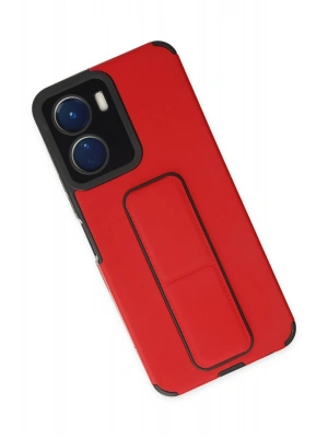 Newface Vivo Y16 Kılıf Mega Standlı Silikon - Kırmızı