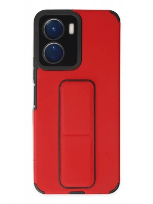 Newface Vivo Y16 Kılıf Mega Standlı Silikon - Kırmızı
