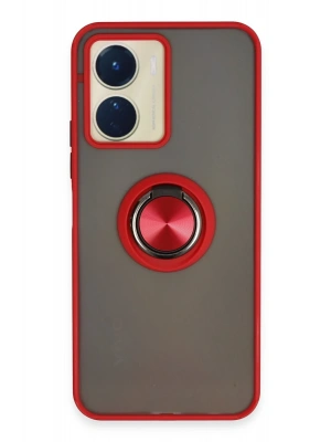 Newface Vivo Y16 Kılıf Montreal Yüzüklü Silikon Kapak - Kırmızı