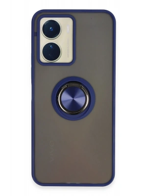 Newface Vivo Y16 Kılıf Montreal Yüzüklü Silikon Kapak - Lacivert