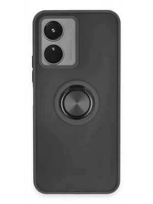 Newface Vivo Y16 Kılıf Montreal Yüzüklü Silikon Kapak - Siyah