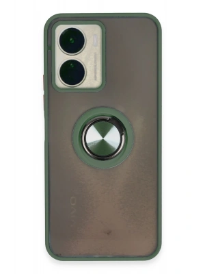 Newface Vivo Y16 Kılıf Montreal Yüzüklü Silikon Kapak - Yeşil