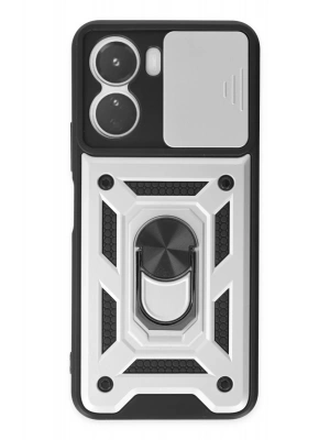 Newface Vivo Y16 Kılıf Pars Lens Yüzüklü Silikon - Gümüş