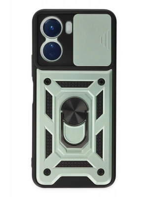 Newface Vivo Y16 Kılıf Pars Lens Yüzüklü Silikon - Yeşil