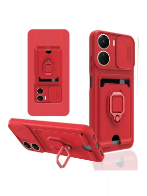 Newface Vivo Y16 Kılıf Zuma Kartvizitli Yüzüklü Silikon - Kırmızı