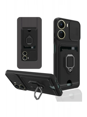 Newface Vivo Y16 Kılıf Zuma Kartvizitli Yüzüklü Silikon - Siyah