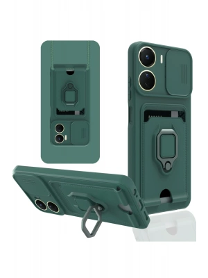 Newface Vivo Y16 Kılıf Zuma Kartvizitli Yüzüklü Silikon - Yeşil